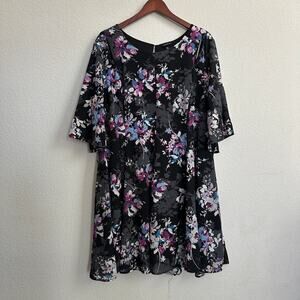 Torrid Dress 26 Plus Dark Floral A Line Short Cutout Purple Wedding Guest